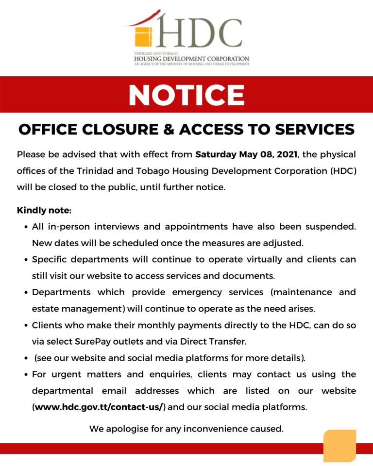 HDC | OFFICE CLOSURE & ACCESS TO SERVICES - HDC