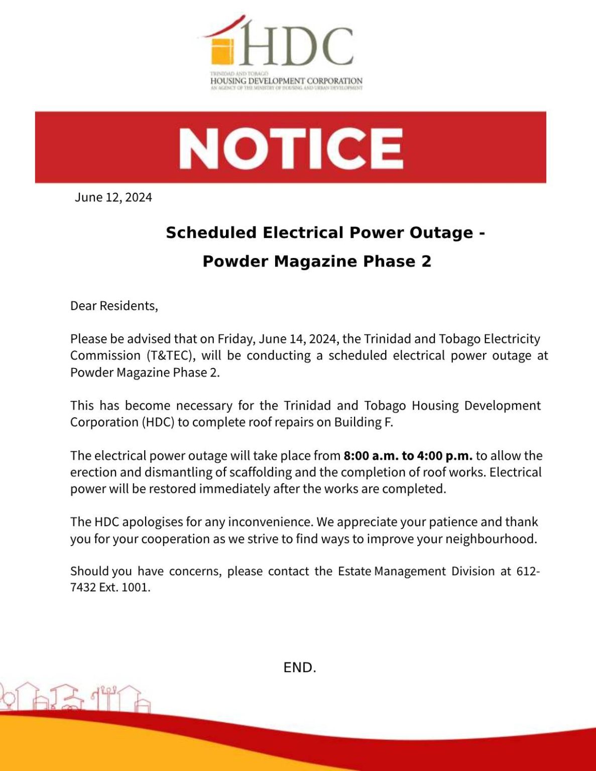 HDC Scheduled Electrical Power Outage Powder Magazine Phase 2 HDC